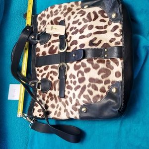 Michael Rome blk lthr/animal print hair bag NWT